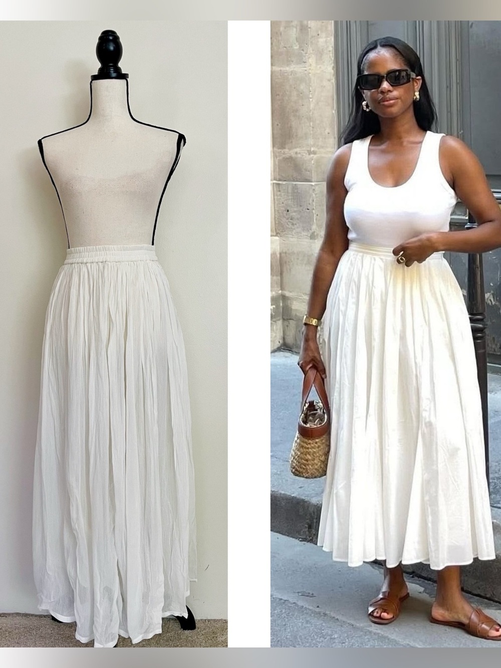 Vintage Y2K Crinkle Gauze Off-White Midi/Maxi Skirt